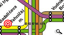 Karta dnevnog tramvajskog prometa sa označenom lokacijom ZELE Tattoo